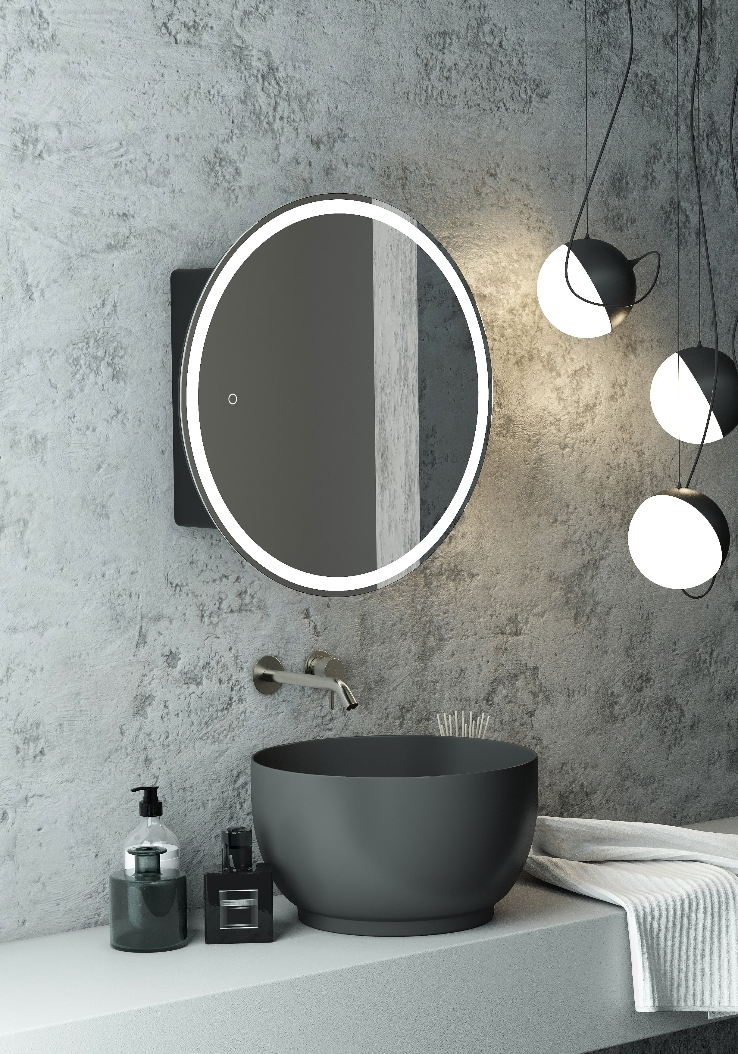 картинка Зеркало-шкаф "Torneo Black LED" d 600 с подсветкой от магазина Conti Mirror